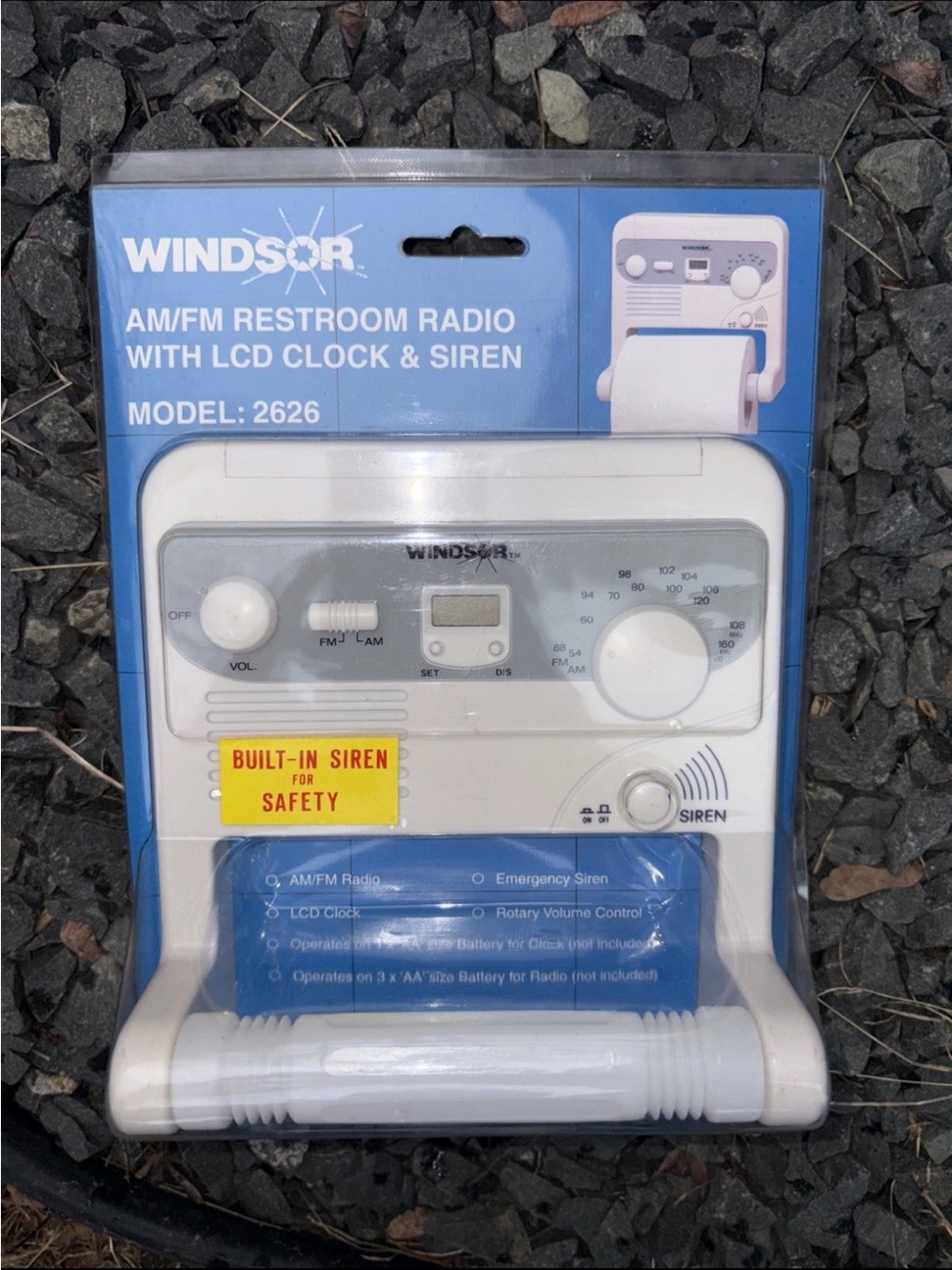Windsor White AM/FM Restroom Radio with LCD Clock & Siren — White